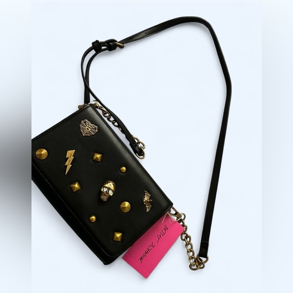 Betsey Johnson Black Gold Skull Bat 🦇 Halloween Crossbody Clutch Wallet | NWT - Picture 2 of 5